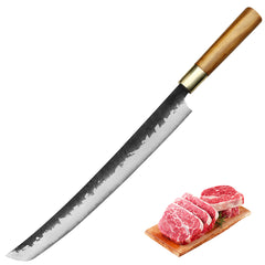 Kajiya Asakusa 13'' Senmaru - Professional Japanese Kitchen Knife for Fish Butchering & Sashimi with 3-Layer VG10 Steel Blade & Natural Wooden Handle (Olive)