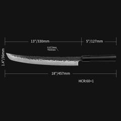 Kajiya Keikoku 13'' Senmaru - Professional Japanese Kitchen Knife for Large Fish Butchering & Sashimi with 67-Layer Damascus VG10 Steel Blade & Natural Wooden Handle (Ebony)