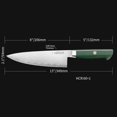 Abeillia Saturn 8'' Chef Knife - Home Kitchen Knife for Everyday Cooking with AUS-10 Japanese Steel & G10 Handle (Blue/Green/Atrovirens Color Options)
