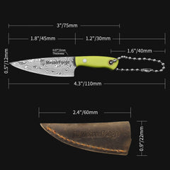 Meteorite Kodiak 3'' Mini Chef - Designer Keychain Knife for Fruit Carving & Package Opening|67-Layer Damascus Steel & Featherlight G10 (10g)