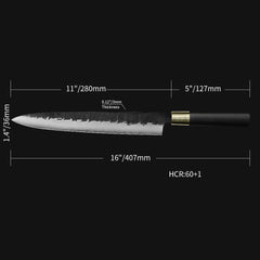 Kajiya Asakusa 11'' YanagiBa - Professional Japanese Kitchen Knife for Sushi & Fish Slicing with 3-Layer VG10 Steel Blade & Natural Wooden Handle (Ebony)
