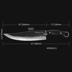 Meteorite Kodiak 10'' Utility Knife - Heavy-Duty Full-Tang Camp Kitchen Knife for Outdoor Cooking & Wood Processing|T10 Forged Steel & Natural Wooden Handle (Ebony)