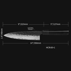 Kajiya Keikoku 9'' Gyuto - Professional Japanese Kitchen Knife for Meat Cutting & Vegetable Slicing with 67-Layer Damascus VG10 Steel Blade & Natural Wooden Handle (Ebony)