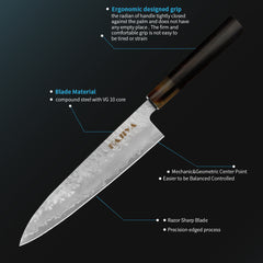 Kajiya Kumano 8'' Gyuto - Fashion-Forward Japanese Chef Knife for Precision Cooking & Kitchen Mastery with 3-Layer VG10 Steel Blade & OX Horn and Wood Handle