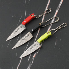 Meteorite Kodiak 3'' Mini Chef - Designer Keychain Knife for Fruit Carving & Package Opening|67-Layer Damascus Steel & Featherlight G10 (10g)