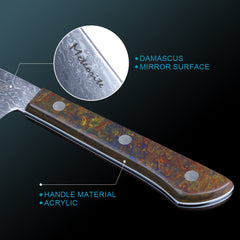Meteorite PaintedBunting 5" Utility Knife - Compact Kitchen Blade for Precision Peeling & Detail Work, 67-Layer Damascus Steel with Trendy Acrylic Handle
