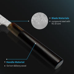 Kajiya Kumano 8'' Kiritsuke - Fashion-Forward Japanese Kitchen Knife for Precision Slicing & Multi-Purpose Cooking with 3-Layer VG10 Steel Blade & OX Horn and Wood Handle