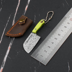 Meteorite Kodiak 2.6'' Mini Butchers - Fashion Damascus Keychain Knife for Everyday Carry & Fruit Cutting|Textured G10 Handle & Ultra-Light (17g)