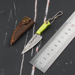 Meteorite Kodiak 3'' Mini Chef - Designer Keychain Knife for Fruit Carving & Package Opening|67-Layer Damascus Steel & Featherlight G10 (10g)