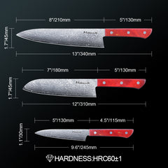 Meteorite PaintedBunting  3pcs Chef & Santoku & Utility Knife Set - Premium Damascus Kitchen Chefs Knife Set - Japanese Style knives Blade in Gift Box