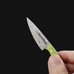 Meteorite Kodiak 3'' Mini Chef - Designer Keychain Knife for Fruit Carving & Package Opening|67-Layer Damascus Steel & Featherlight G10 (10g)