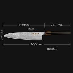 Kajiya Kumano 8'' Gyuto - Fashion-Forward Japanese Chef Knife for Precision Cooking & Kitchen Mastery with 3-Layer VG10 Steel Blade & OX Horn and Wood Handle