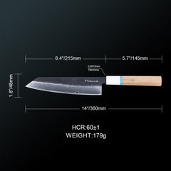 Meteorite IceRaven 8" Kiritsuke - Japanese Chef's Knife with Black/Sliver Hammered and 67-Layer Damascus Blade & Olive Wood Handle