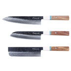 Meteorite IceRaven Japanese Knife Set | 2Pcs / 3Pcs / 4Pcs Black Forged Damascus Steel | Gyuto, Santoku, Nakiri, Kiritsuke | Olive Wood Handle