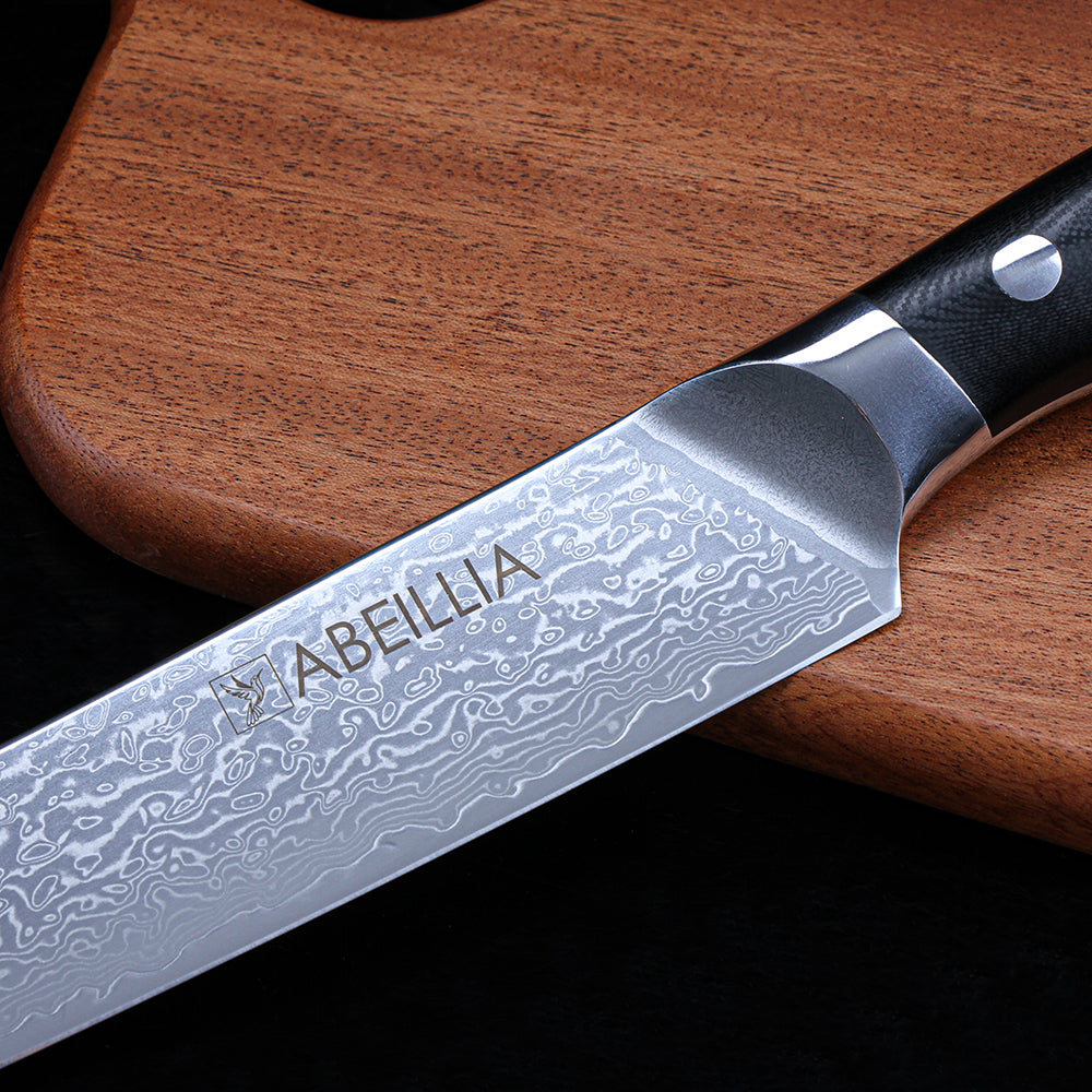 Abellia Libra Professional 9inch Carving Knife Damascus Steel VG10 Meat Slicing Knives with Black G10 Handle