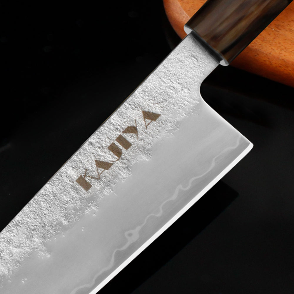 Kajiya Kumano 8'' Kiritsuke - Fashion-Forward Japanese Kitchen Knife for Precision Slicing & Multi-Purpose Cooking with 3-Layer VG10 Steel Blade & OX Horn and Wood Handle