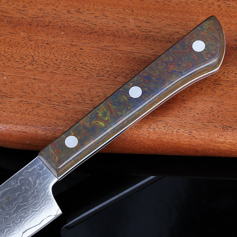 Meteorite PaintedBunting 5" Utility Knife - Compact Kitchen Blade for Precision Peeling & Detail Work, 67-Layer Damascus Steel with Trendy Acrylic Handle