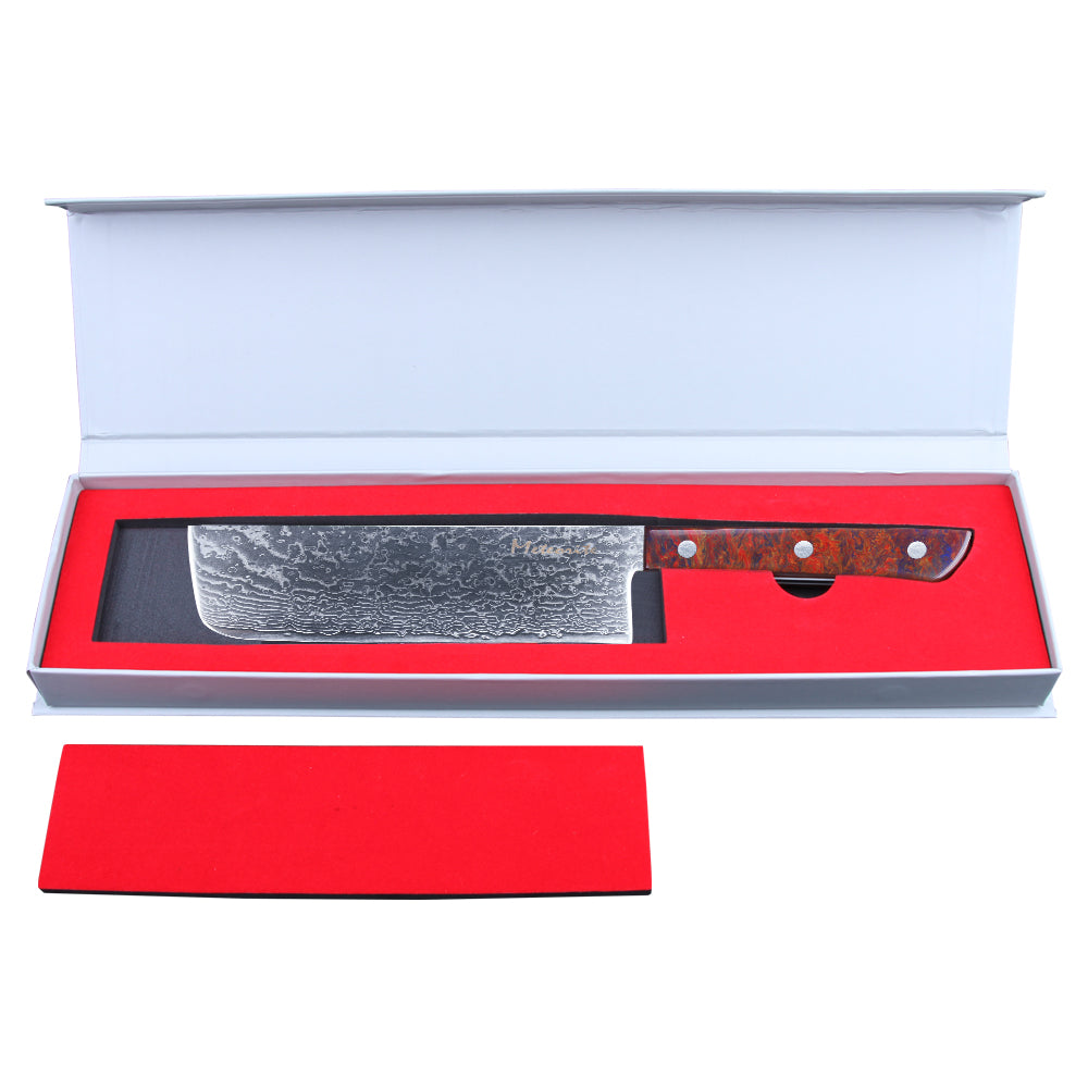 Meteorite PaintedBunting 7" Nakiri Knife - Japanese Vegetable Chef Blade for Perfect Chopping & Slicing, 67-Layer Damascus Steel with Lightweight Acrylic Handle
