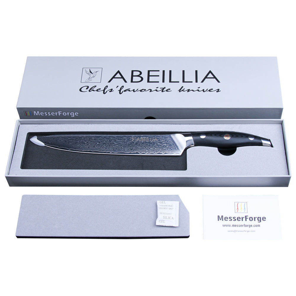Abellia Libra Professional 9inch Carving Knife Damascus Steel VG10 Meat Slicing Knives with Black G10 Handle