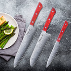 Meteorite PaintedBunting  3pcs Chef & Santoku & Utility Knife Set - Premium Damascus Kitchen Chefs Knife Set - Japanese Style knives Blade in Gift Box