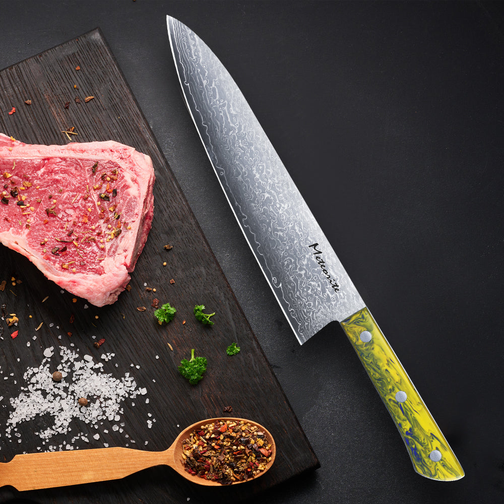 Meteorite PaintedBunting 8.3'' Gyuto - Professional Kitchen Blade for Precision Slicing & Dicing, 67-Layer Damascus Steel with Acrylic Handle