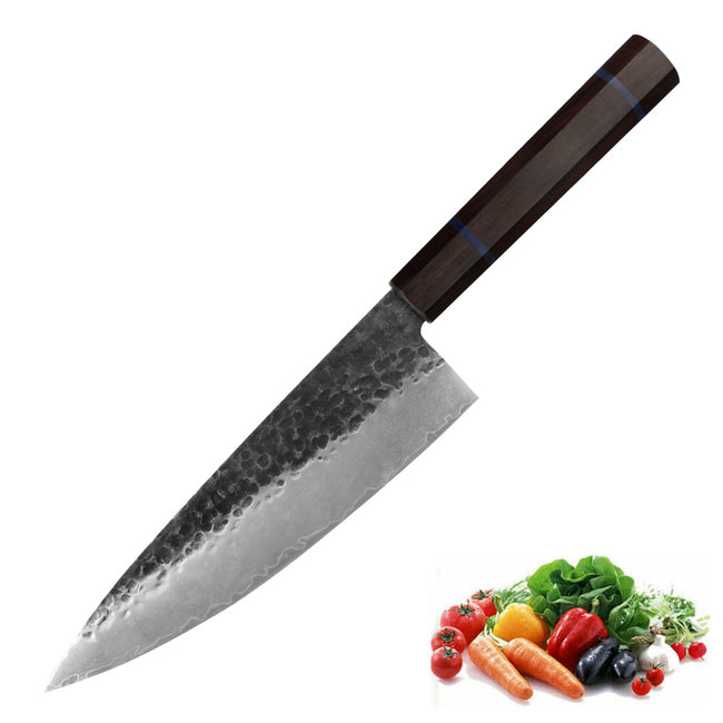 Kajiya Unnan 8" Gyuto - Japanese Professional Kitchen Cooking with 67-Layer Damascus Steel & Comfort Grip Wood Handle Hover Image
