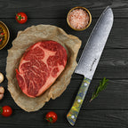 Meteorite PaintedBunting 7" Santoku Knife - Japanese Kitchen Blade for Effortless Chopping & Slicing, 67-Layer Damascus Steel with Stylish Acrylic Handle