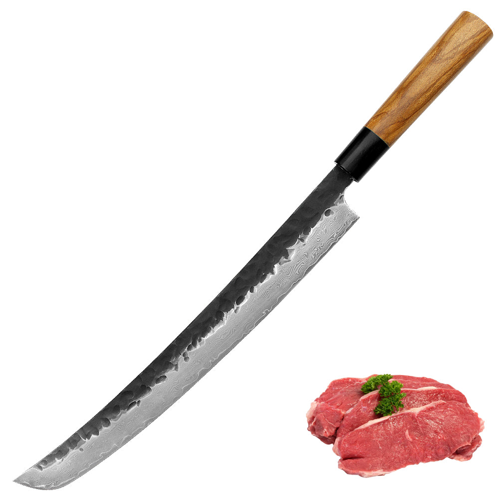 Kajiya Asakusa 13 Inch Japanese 67 layers VG10 Damascus Steel Kitchen Takohiki /Sakimaru Knife with Olive wood