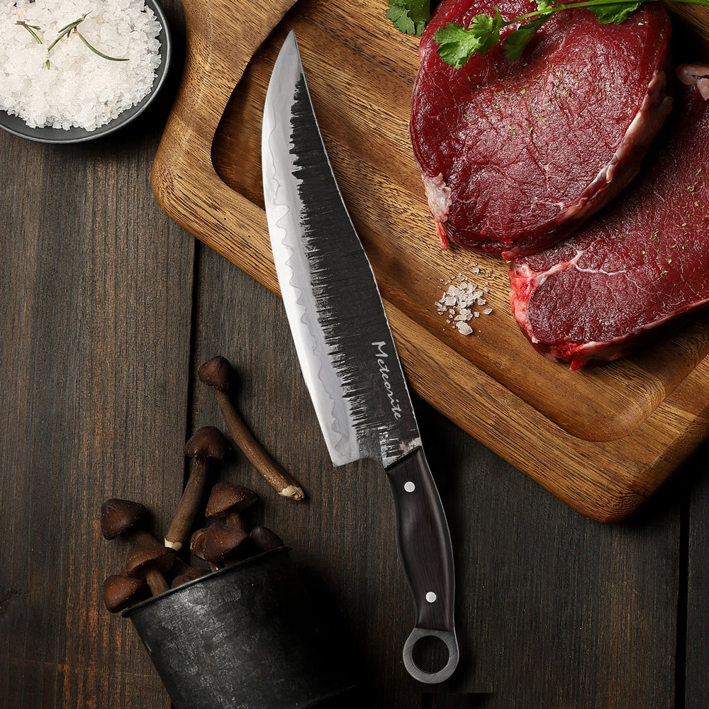Meteorite Kodiak 10'' Utility Knife - Heavy-Duty Full-Tang Camp Kitchen Knife for Outdoor Cooking & Wood Processing｜T10 Forged Steel & Natural Wooden Handle (Ebony)