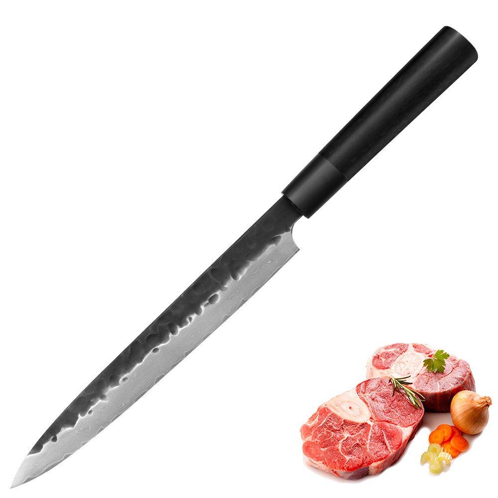 Kajiya Keikoku 11'' YanagiBa - Professional Japanese Kitchen Knife for Sushi & Sashimi with 67-Layer Damascus VG10 Steel Blade & Natural Wooden Handle (Olive/Ebony options)