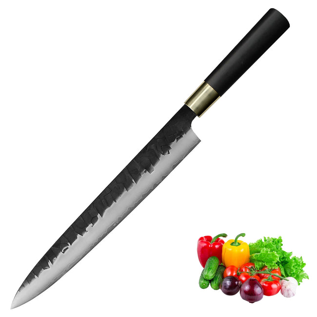 Kajiya Asakusa 11'' YanagiBa - Professional Japanese Kitchen Knife for Sushi & Fish Slicing with 3-Layer VG10 Steel Blade & Natural Wooden Handle (Olive/Ebony options) Hover Image