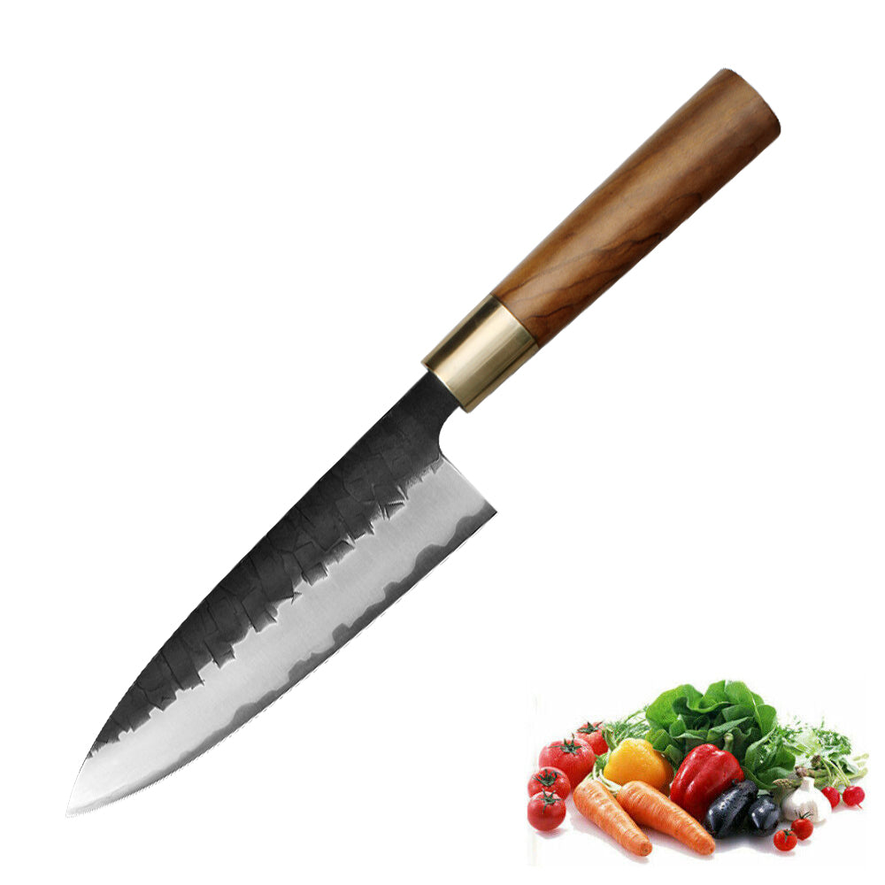 Kajiya Asakusa 7'' Deba - Professional Japanese Kitchen Knife for Fish Deboning & Meat Processing with 3-Layer VG10 Steel Blade & Natural Wooden Handle (Olive/Ebony options)