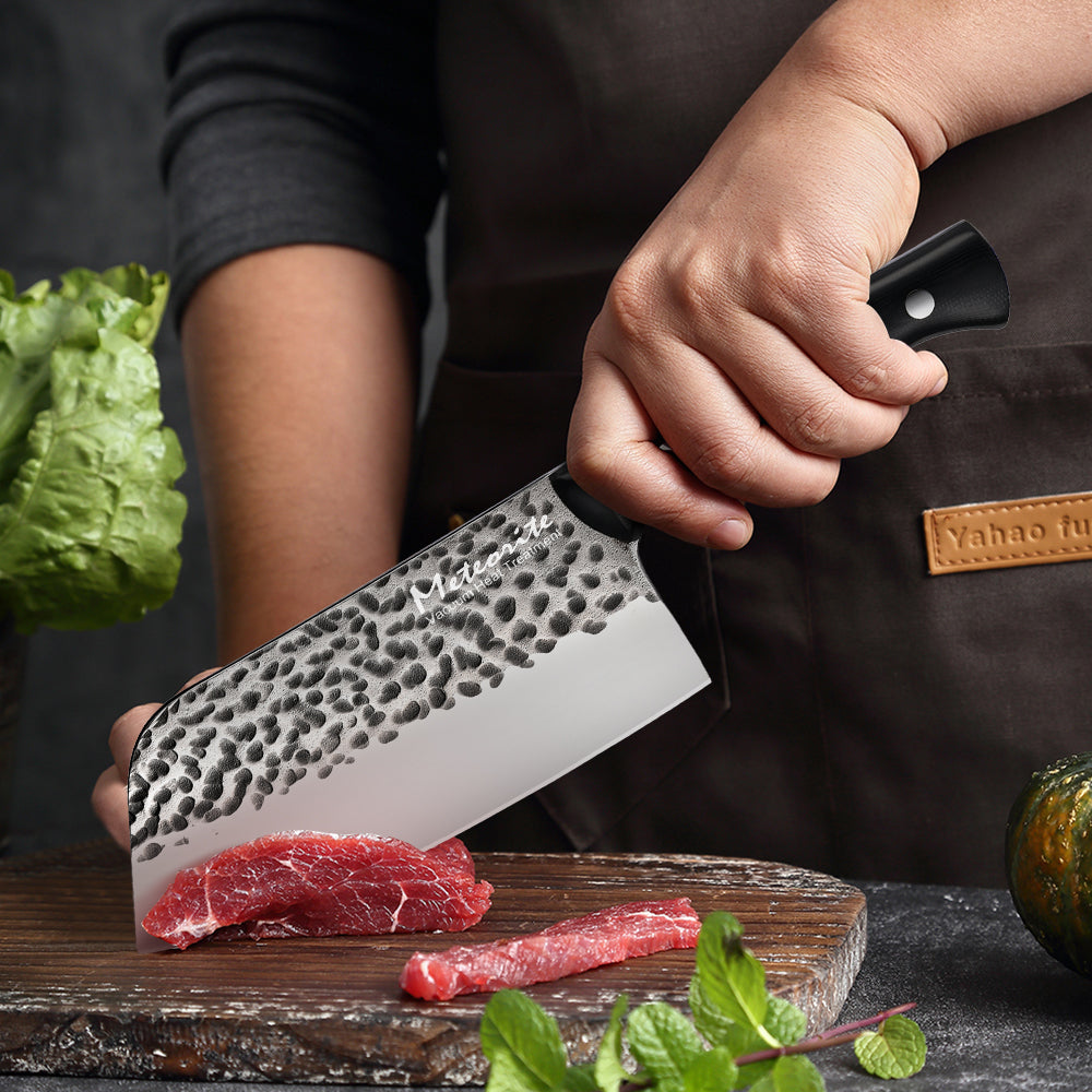 Meteorite Reindeer 7'' Cleaver - Heavy-Duty Camp Knife for Whole Chicken Butchering & Wood Splitting｜4.5mm High-Carbon Stainless Steel Blade & Storm-Grip Handle