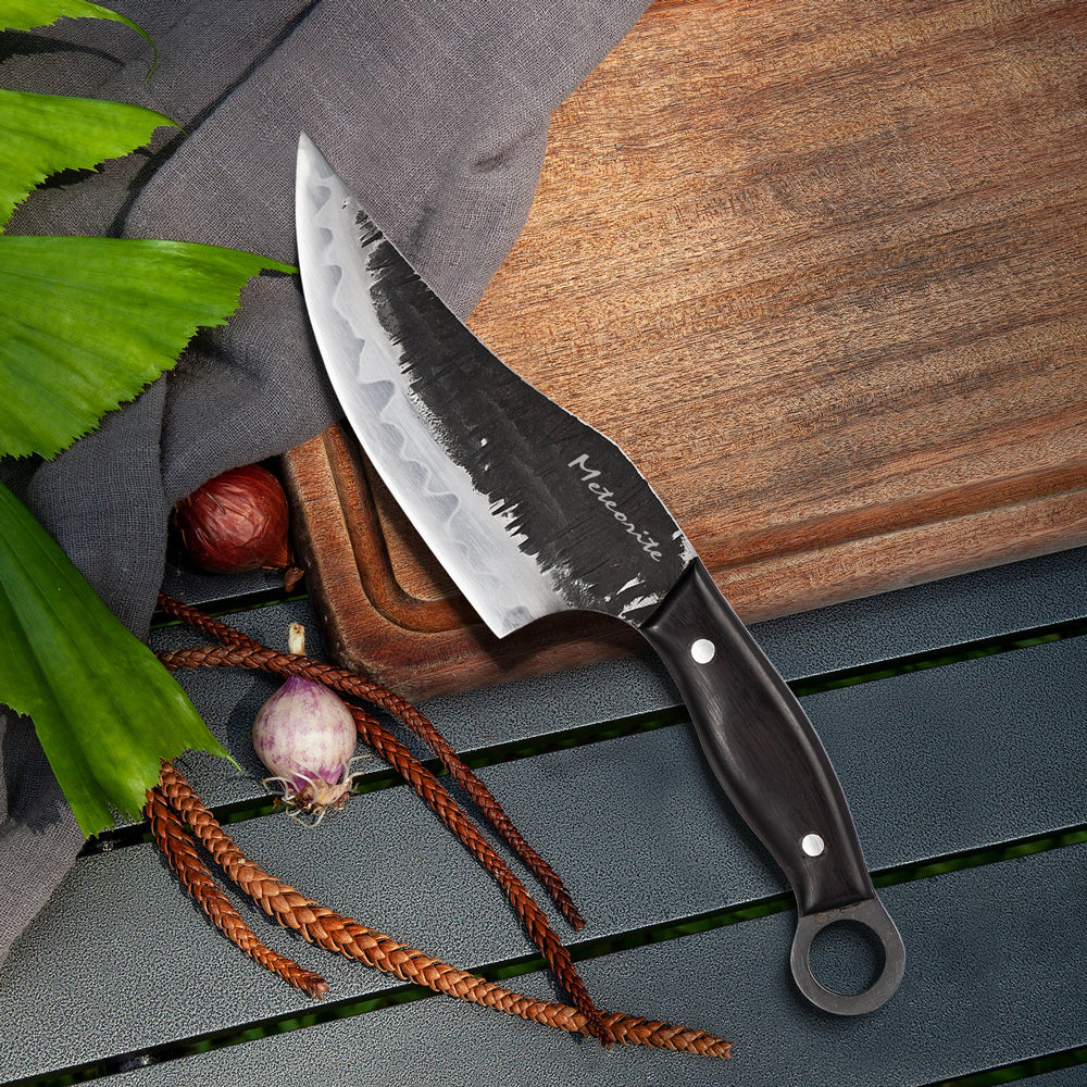 Meteorite Kodiak 7'' Slicing Knife - Heavy-Duty Full-Tang Outdoor Knife for Camp Cooking & Game Processing｜T10 Forged Steel & Natural Wooden Handle (Ebony)