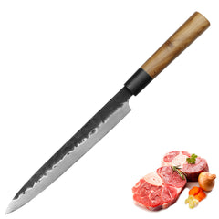 Kajiya Keikoku 9'' ‌YanagiBa - Ultra-Light Japanese Sashimi Knife for Precision Fish Slicing with 67-Layer Damascus Steel & Natural Wooden Handle (Olive)