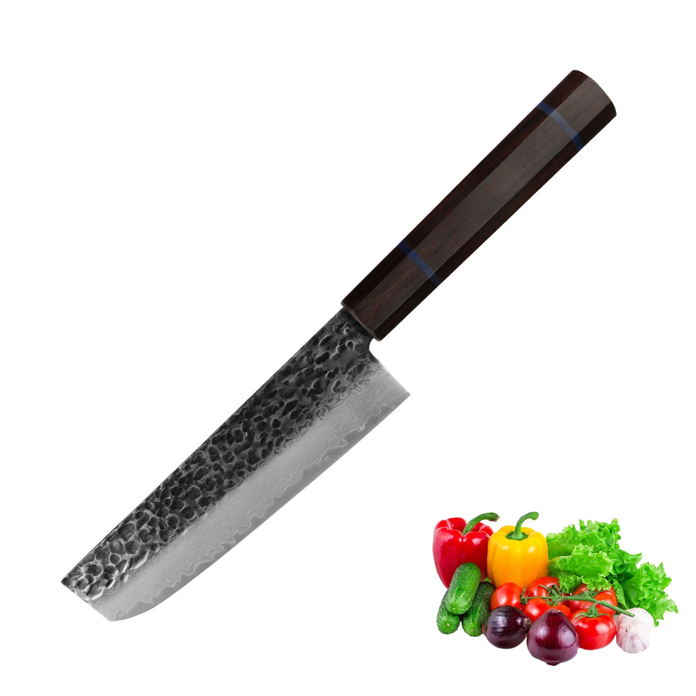 Kajiya Unnan 7" Nakiri -  Japanese  Professional Precision Slicing For Vegetables with Damascus Steel Blade & Ebony Wood Handle