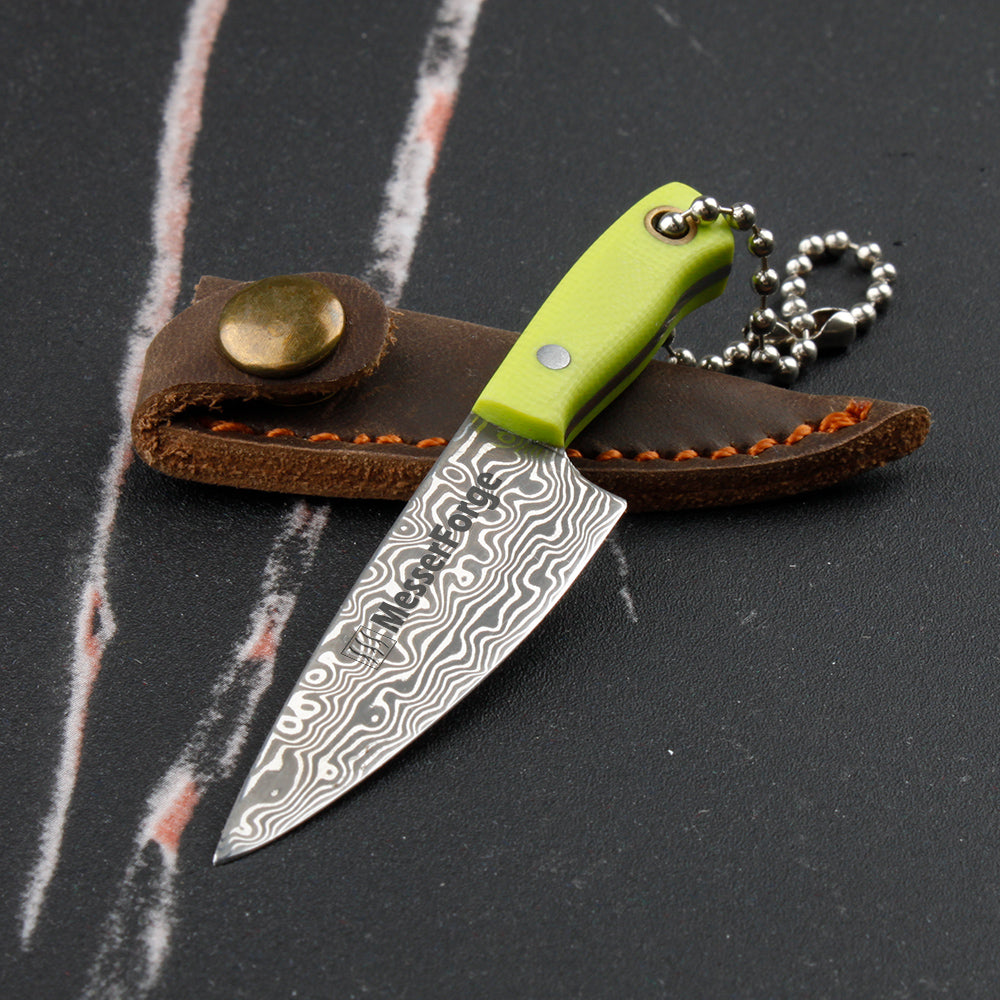 Co-Star 3'' Mini Chef - Designer Keychain Knife for Fruit Carving & Package Opening｜67-Layer Damascus Steel & Featherlight G10 (10g)