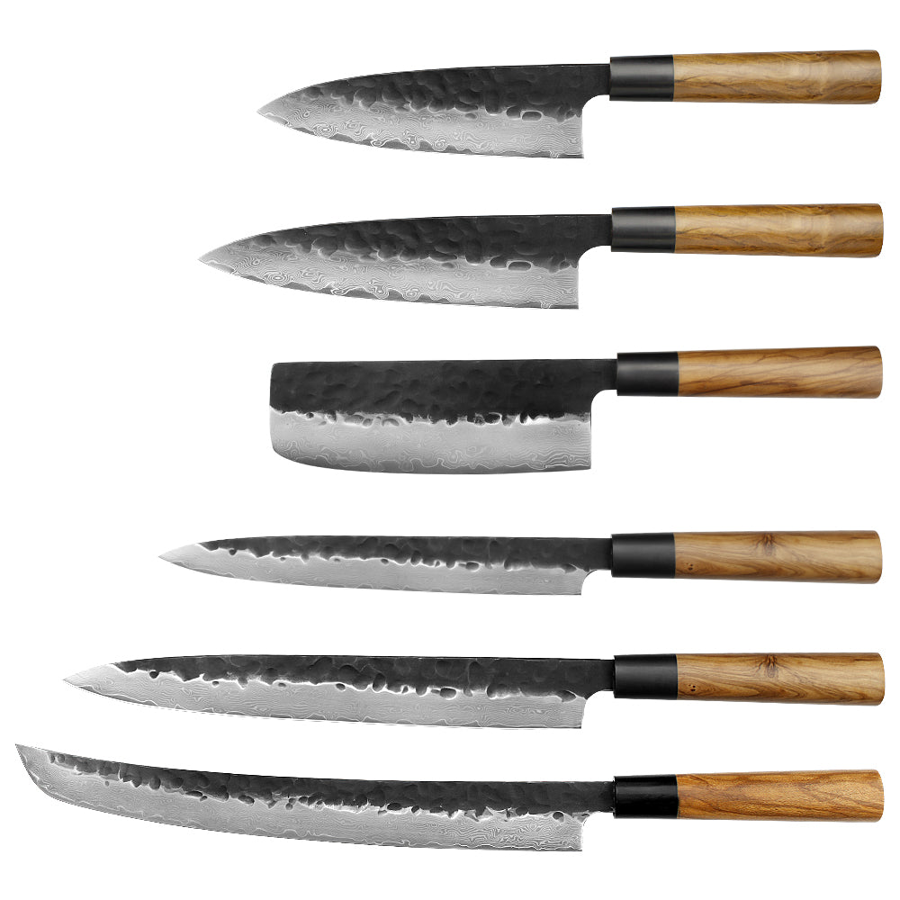 Kajiya Keikoku Japanese Knife Set – 2PCS / 3PCS / 6PCS Options | 67-Layer Damascus Steel | Nakiri, DeBa, Gyuto, Yanagiba, Senmaru | Natural Wood Handle