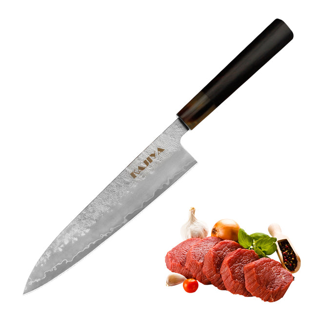 Kajiya Kumano 8'' Gyuto - Fashion-Forward Japanese Chef Knife for Precision Cooking & Kitchen Mastery with 3-Layer VG10 Steel Blade & OX Horn and Wood Handle Hover Image