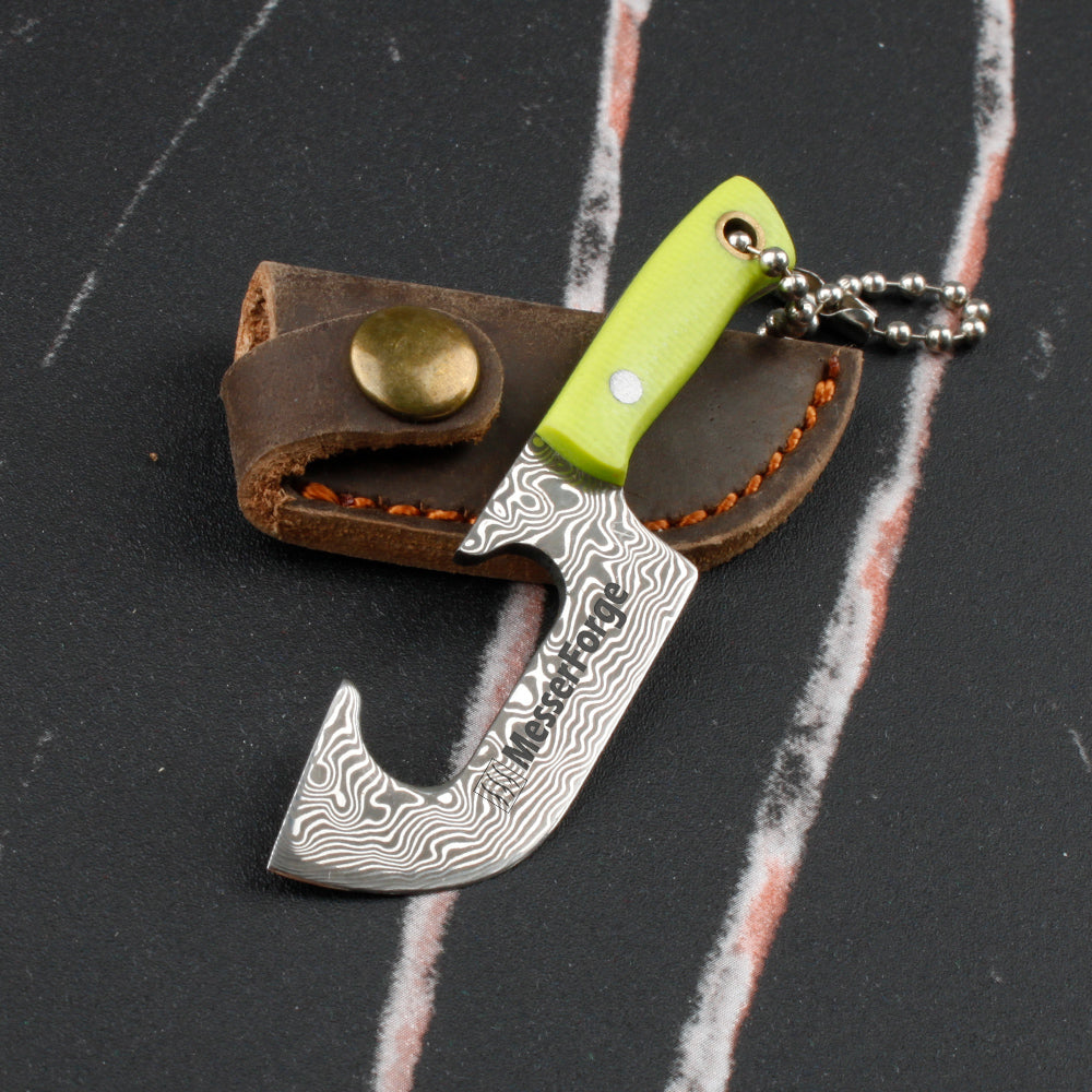 Co-Star 2.8'' Mini Cleaver - Chic Keychain Knife for Urban Adventures & Fruit Snacking｜67-Layer Damascus & Featherlight G10 (Only 9g!)