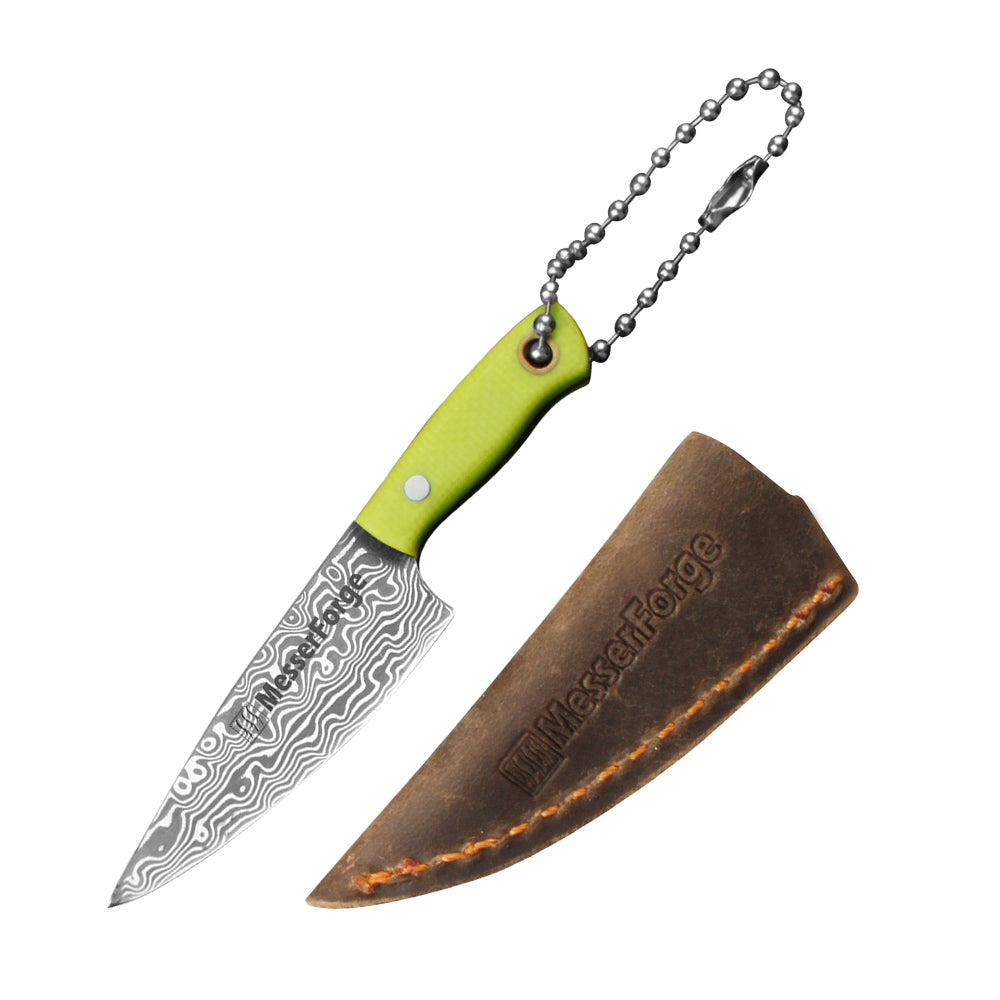 Co-Star 3'' Mini Chef - Designer Keychain Knife for Fruit Carving & Package Opening｜67-Layer Damascus Steel & Featherlight G10 (10g)