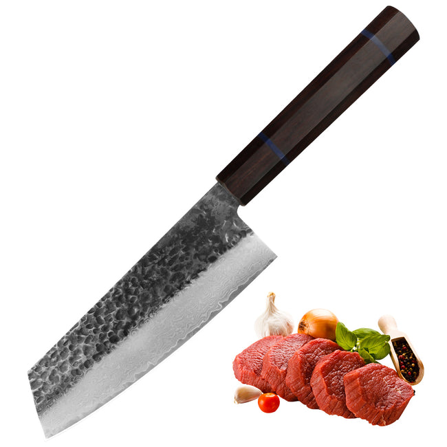 Kajiya Unnan 7" Bunka  - Japanese Kitchen's Heavy-Duty Chopping with Damascus Steel Blade & Ebony Wood Handle Hover Image