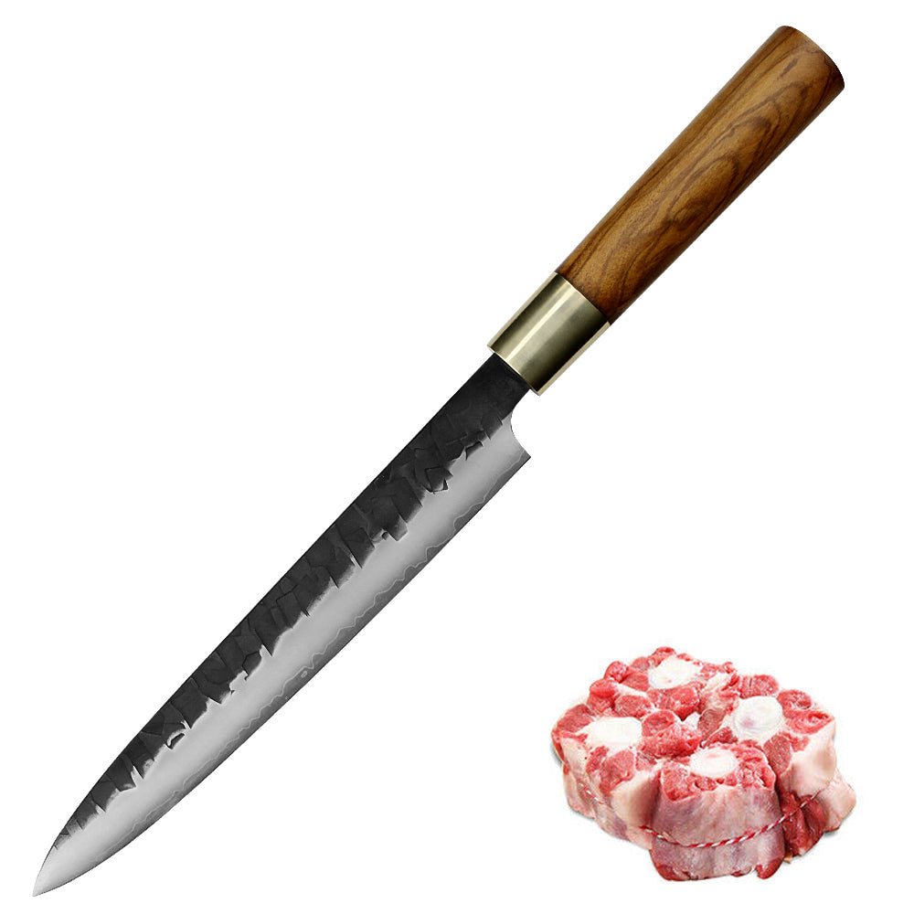 Kajiya Asakusa 9'' YanagiBa - Professional Japanese Kitchen Knife for Sushi & Sashimi Mastery with 3-Layer VG10 Steel Blade & Natural Wooden Handle (Olive)
