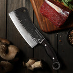 Meteorite Kodiak 7'' Cleaver - Heavy-Duty Full-Tang Outdoor Knife for Camp Cooking & Wood Chopping｜T10 Forged Steel & Natural Wooden Handle (Ebony)