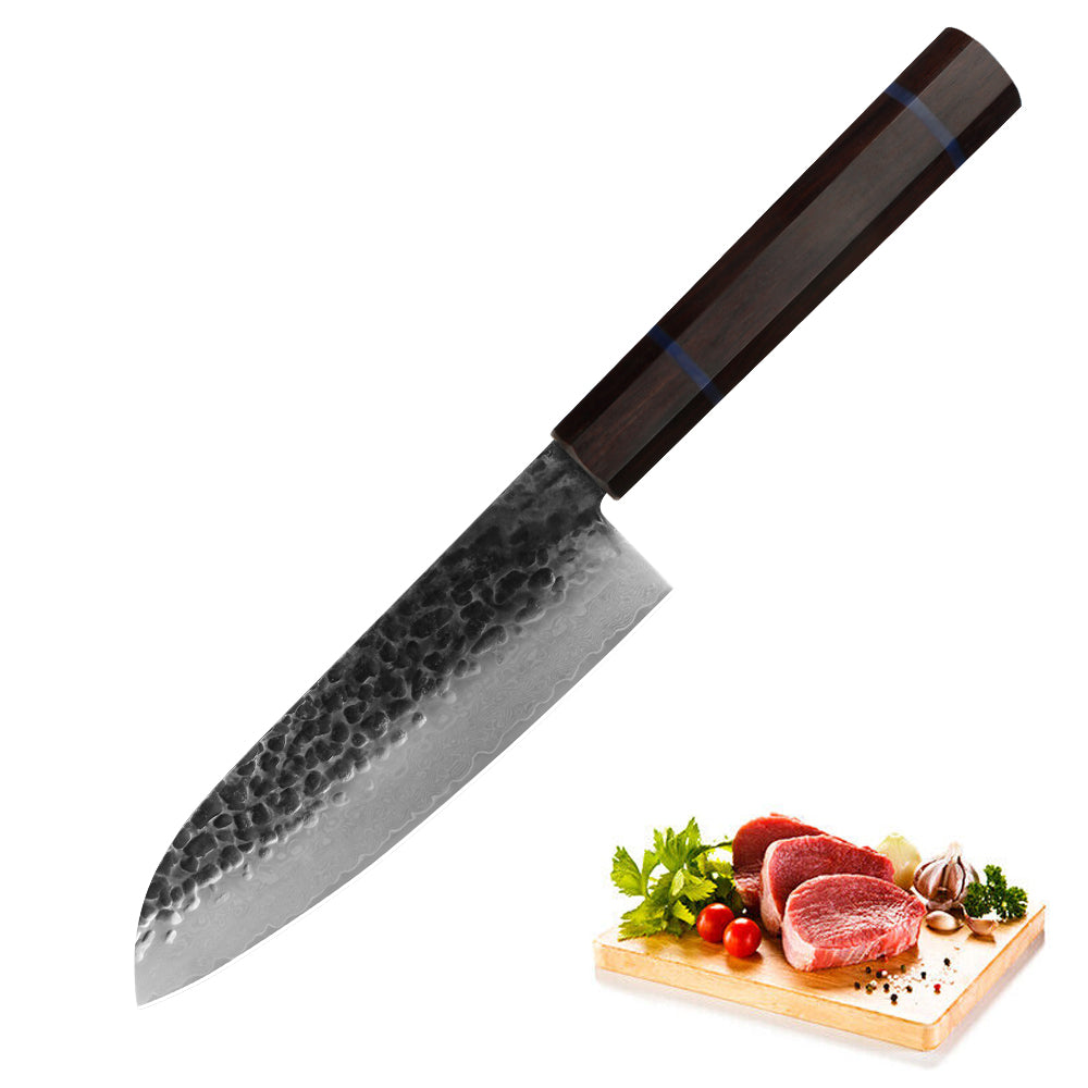 Kajiya Unnan 7" Santoku  - Professional Chef's Choice Multi-Purpose Cutting with 67-Layer Damascus Steel & Ebony Wood Handle