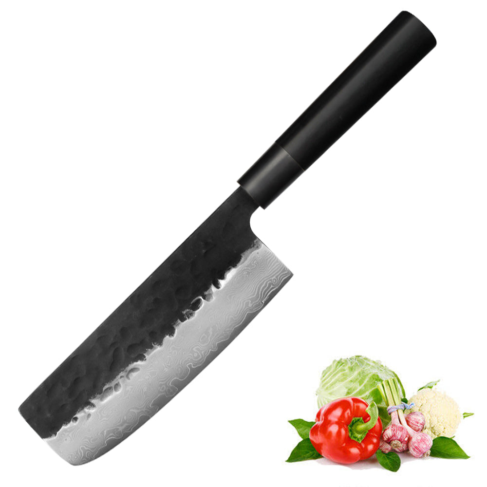 Kajiya Keikoku 7'' Nakiri - Japanese Kitchen Knife for Vegetable Chopping & Precision Slicing with 3-Layer VG10 Steel Blade & Natural Wooden Handle (Ebony)