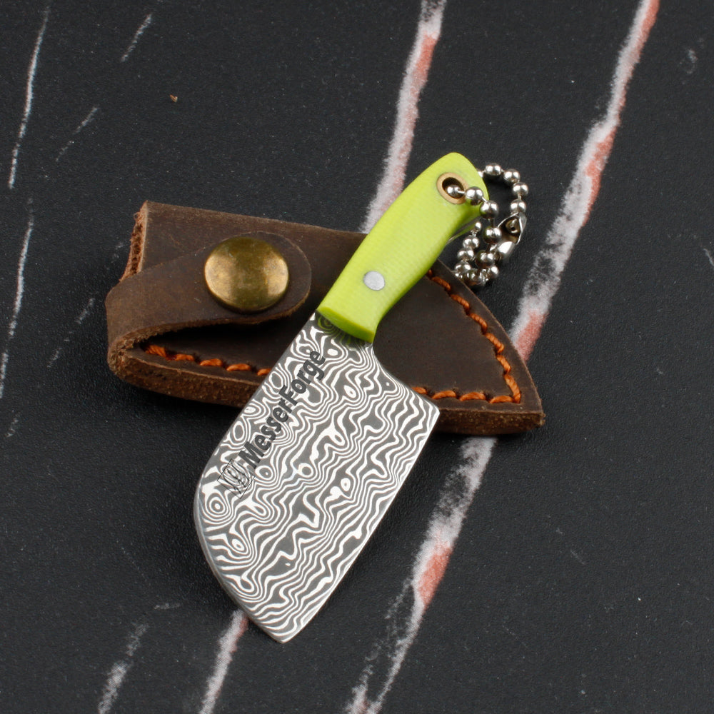 Co-Star 2.6'' Mini Butchers - Fashion Damascus Keychain Knife for Everyday Carry & Fruit Cutting｜Textured G10 Handle & Ultra-Light (17g)