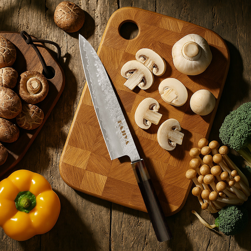 Kajiya Kumano 8'' Gyuto - Fashion-Forward Japanese Chef Knife for Precision Cooking & Kitchen Mastery with 3-Layer VG10 Steel Blade & OX Horn and Wood Handle