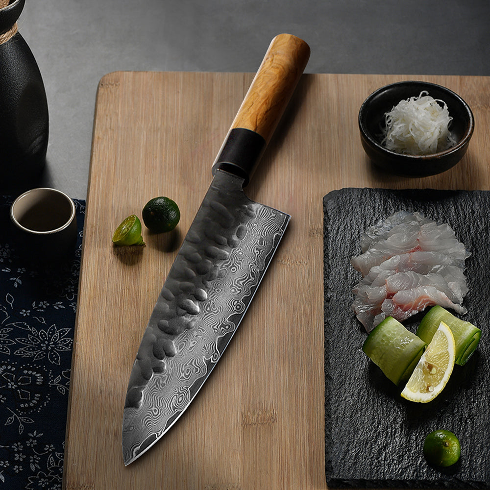 Kajiya Keikoku 7'' Deba - Professional Japanese Kitchen Knife for Fish Deboning & Heavy-Duty Butchering with 67-Layer Damascus VG10 Steel blade & Natural Wooden Handle (Olive/Ebony options)