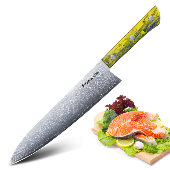 Meteorite PaintedBunting 8.3'' Gyuto - Professional Kitchen Blade for Precision Slicing & Dicing, 67-Layer Damascus Steel with Acrylic Handle Hover Image